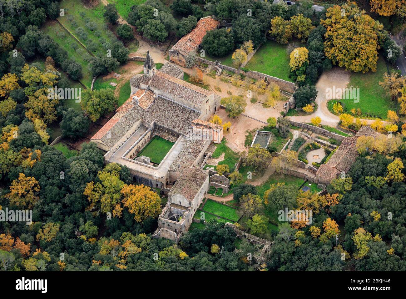 France, Var, Le Thoronet, Thoronet Abbey (12th century), listed Historic Monument (aerial view) Stock Photo