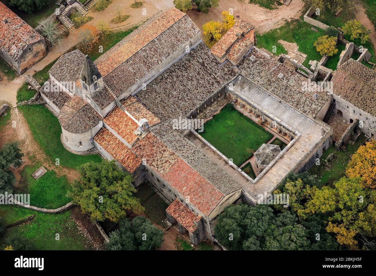 France, Var, Le Thoronet, Thoronet Abbey (12th century), listed Historic Monument (aerial view) Stock Photo