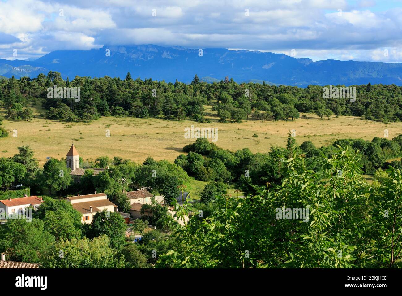 France, Drome, Vercors Regional Natural Park, Plan de Baix, Les Trois Becs in the background Stock Photo