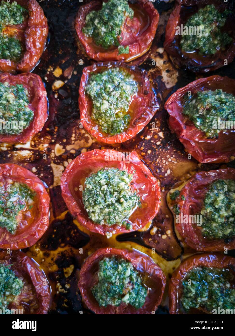 France, Vaucluse, Lourmarin, dish of stuffed tomatoes Stock Photo