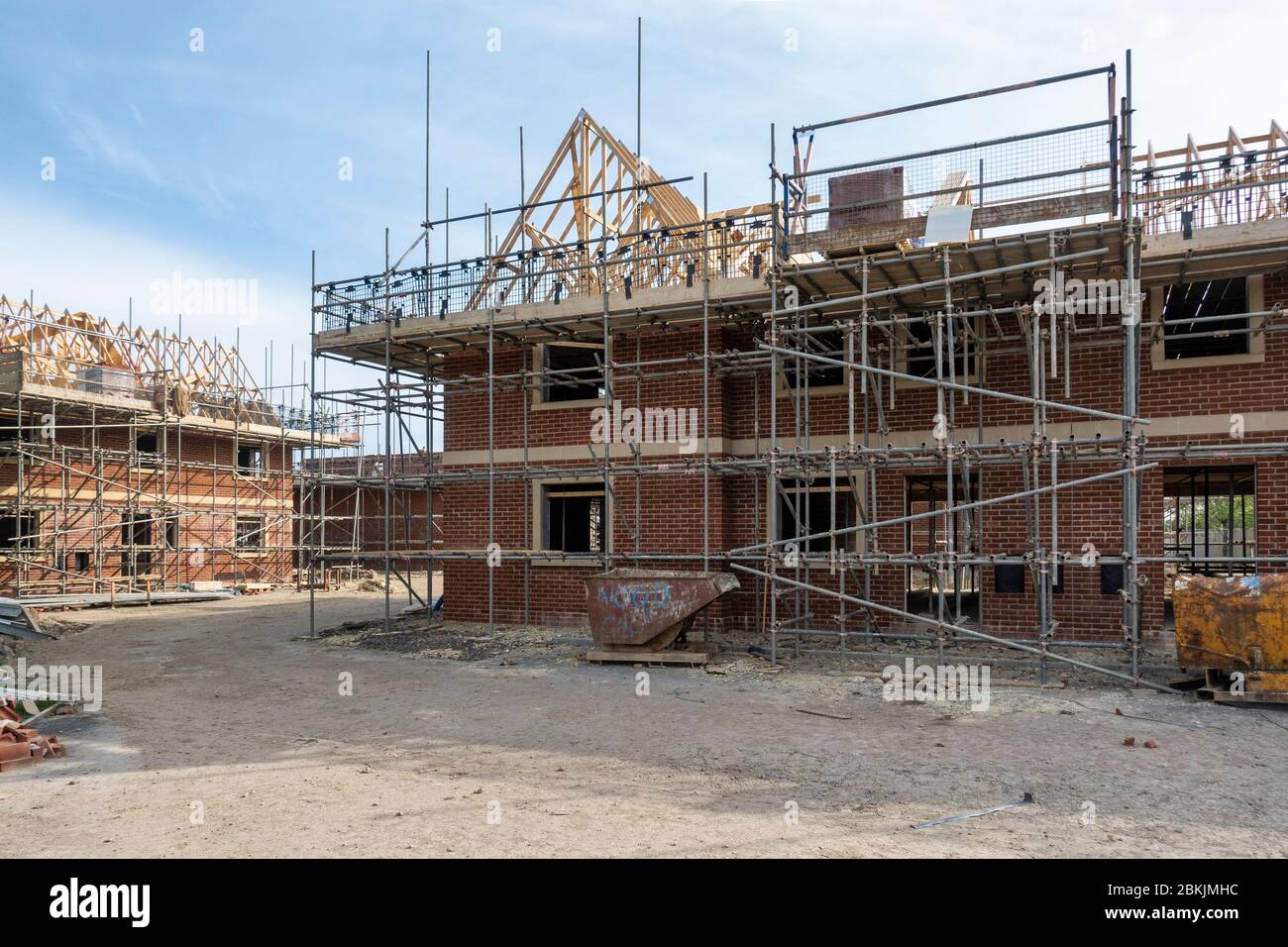Brand new homes being built in Trowbridge, Wiltshire. Construction site closed during lockdown because of Coronavirus - Covid 19, England UK Stock Photo