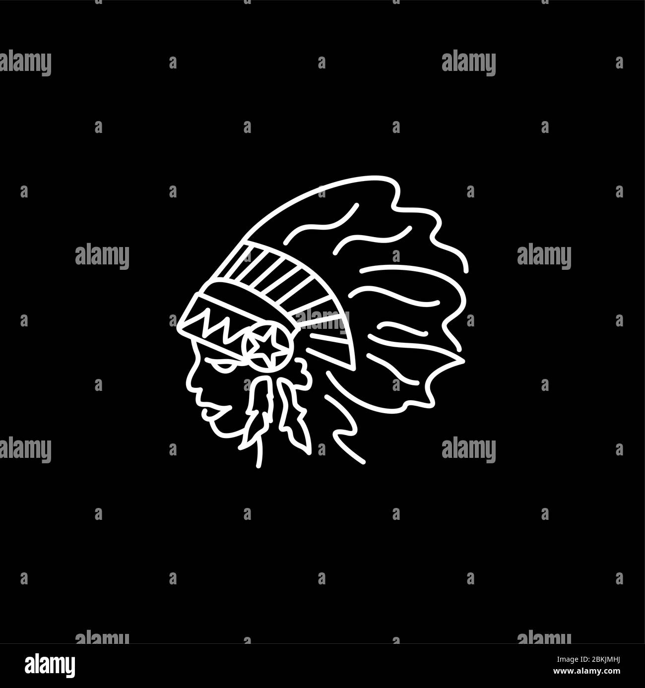Line art Native American Chief illustration. Logo with mono line style Stock Vector