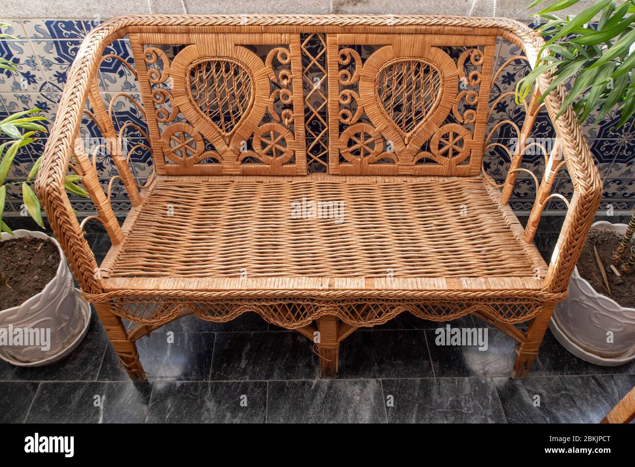 Wicker bench Stock Photo