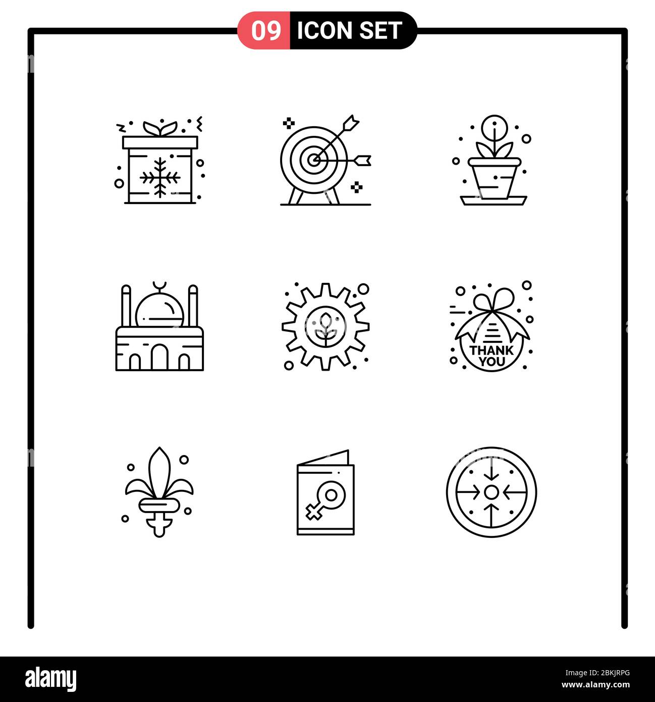 Set of 9 Commercial Outlines pack for environment, muslim, objective, mosque, building Editable Vector Design Elements Stock Vector