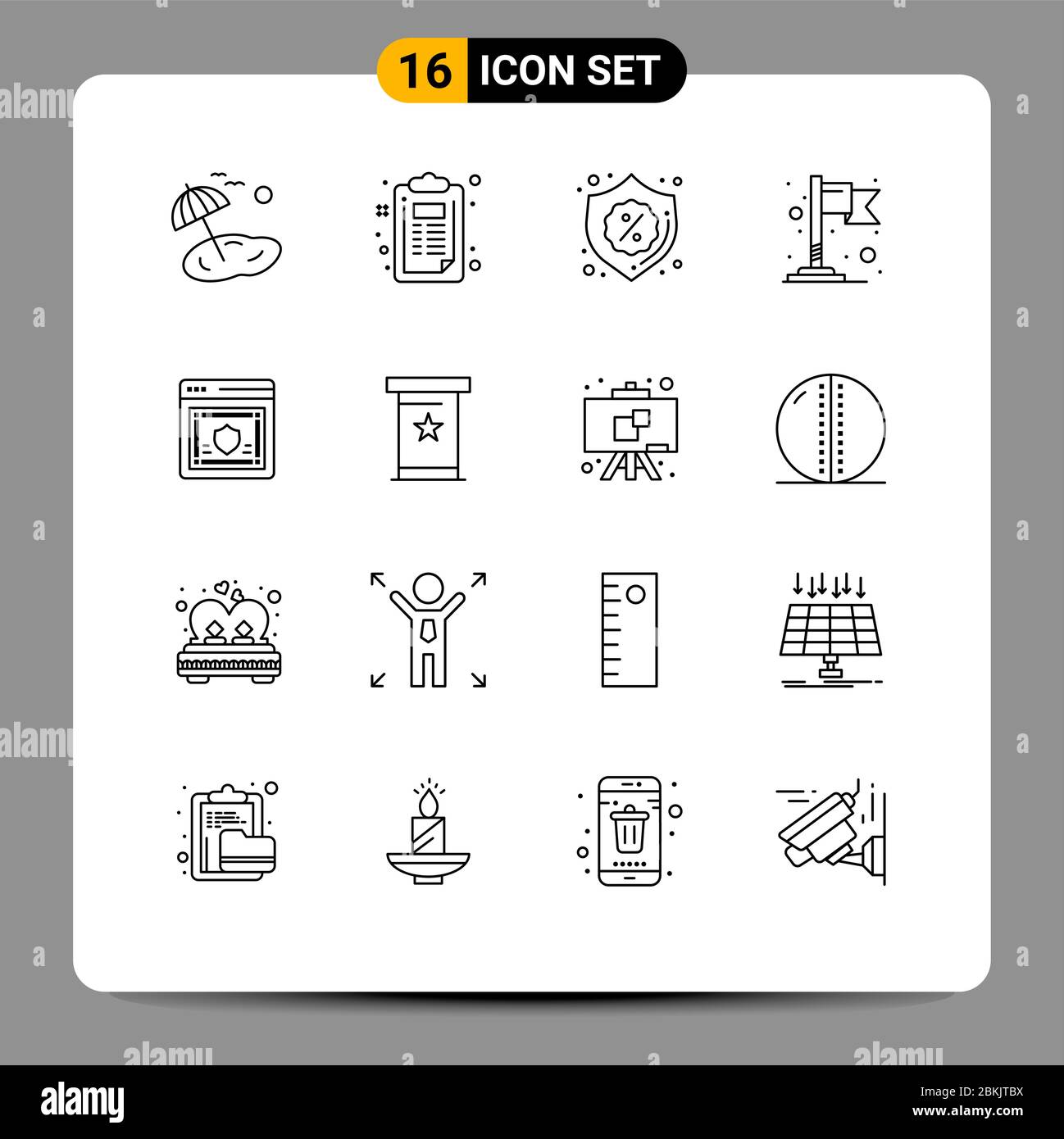 16 Outline concept for Websites Mobile and Apps protection, network, security, map, flag Editable Vector Design Elements Stock Vector