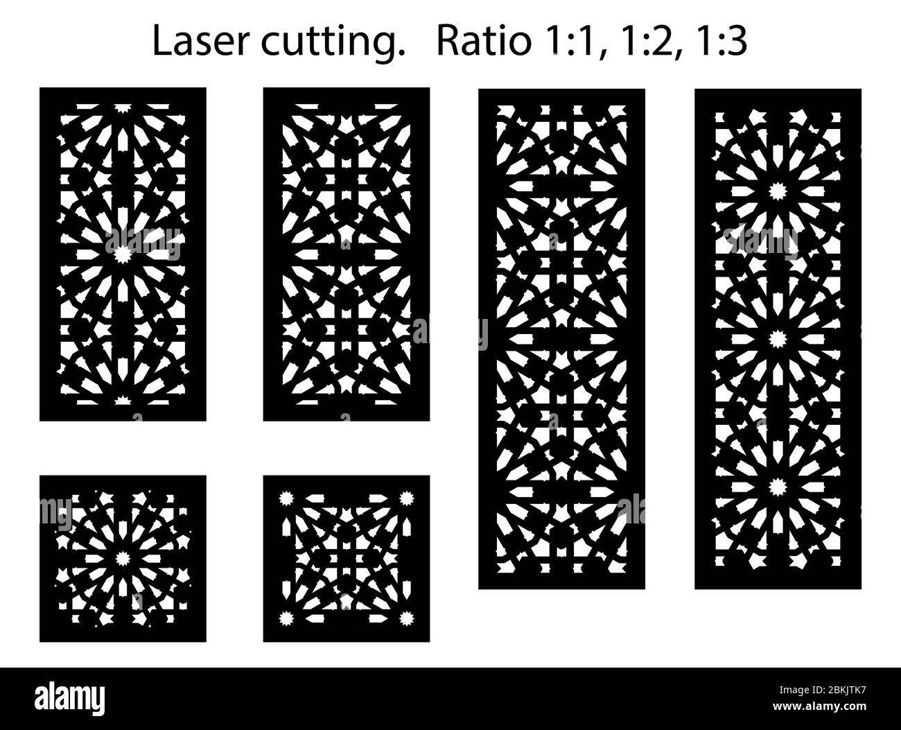 Set of decorative vector panels for laser cutting. Lazer templates for interior partition in arabic islamic style Stock Vector