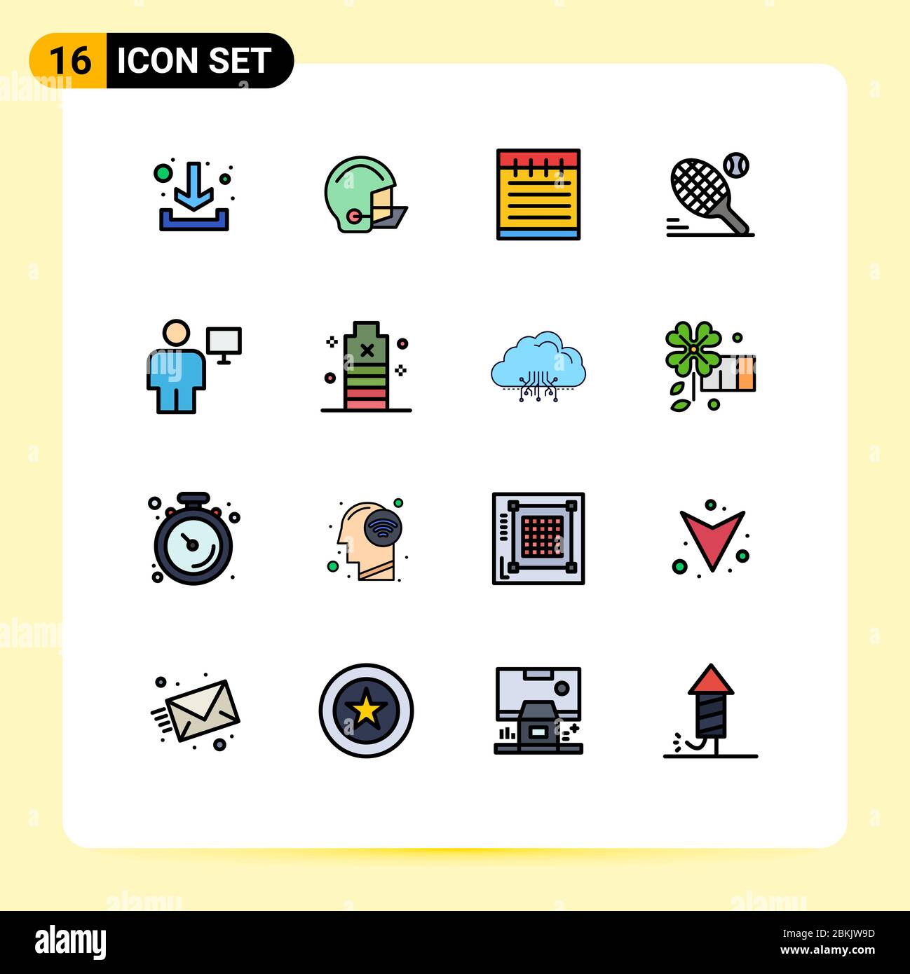 Set of 16 Modern UI Icons Symbols Signs for computer, avatar, notebook, sport, ball Editable Creative Vector Design Elements Stock Vector