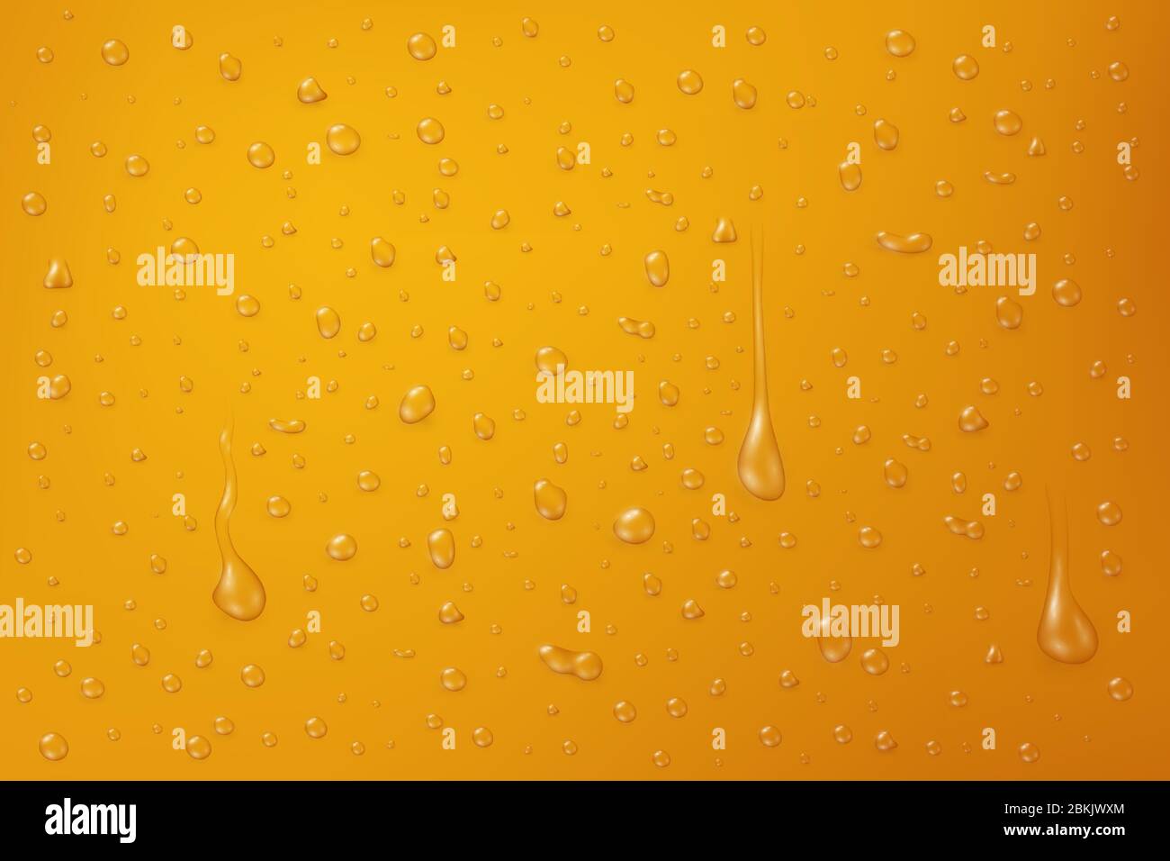 Transparent water drops on the yellow surface, vector illustration Stock Vector