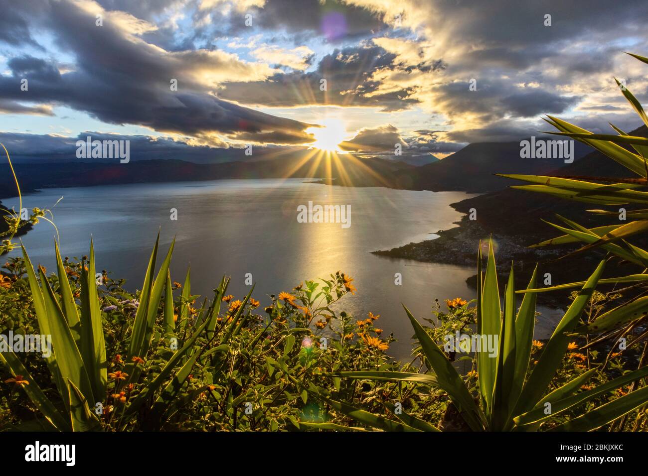 sunrise at lake atitlan in guatemala Stock Photo