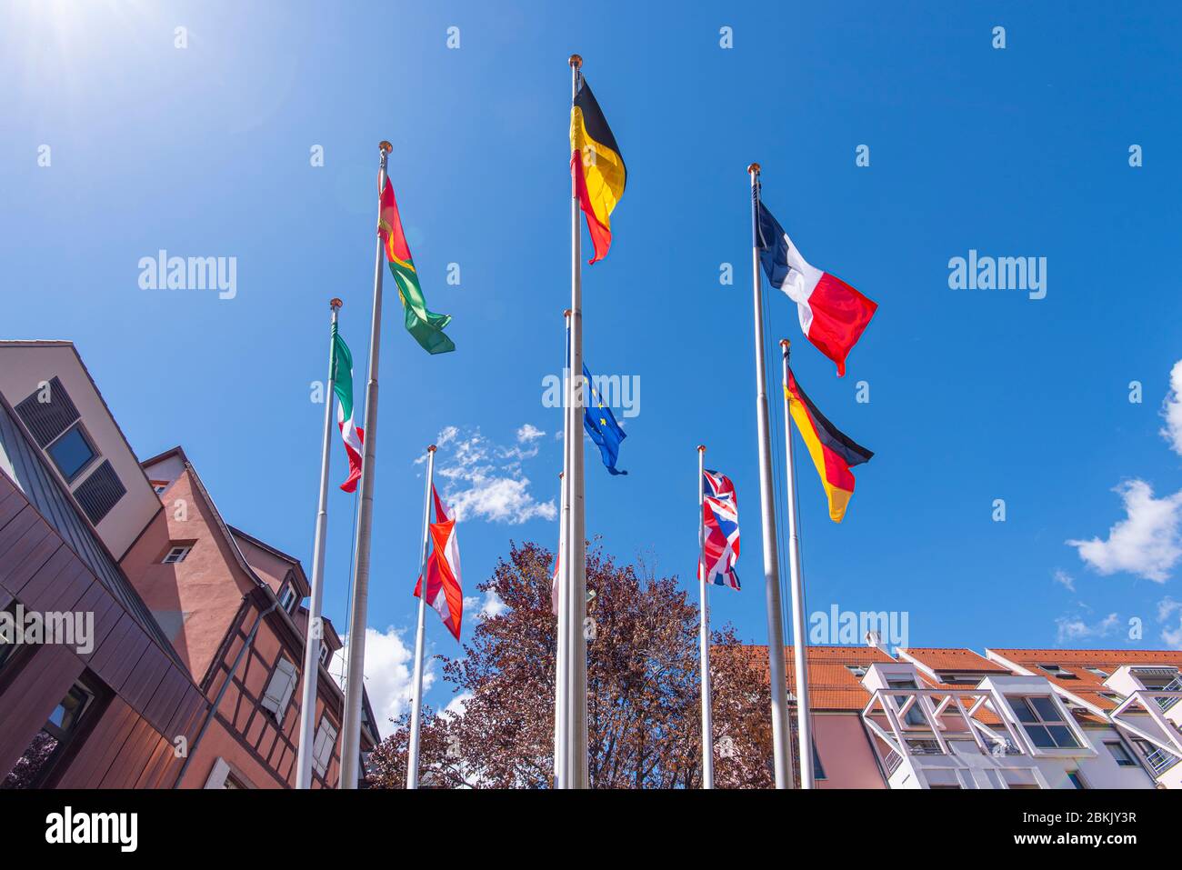 Flags of EU, Great Britain, France, Italy, Germany, Belgium and another