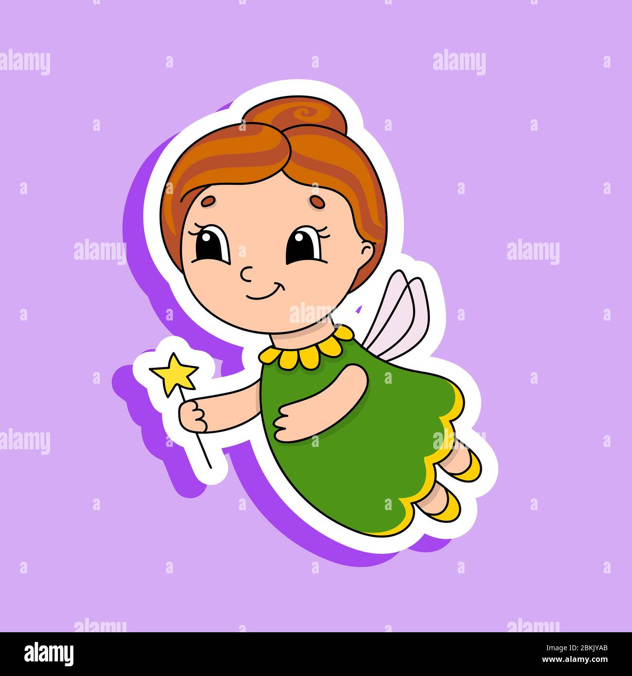 Elderly tooth fairy in a dress with wings and a magic wand. Bright color  sticker. Cartoon character. Vector illustration. Design element. With white  c Stock Vector Image & Art - Alamy