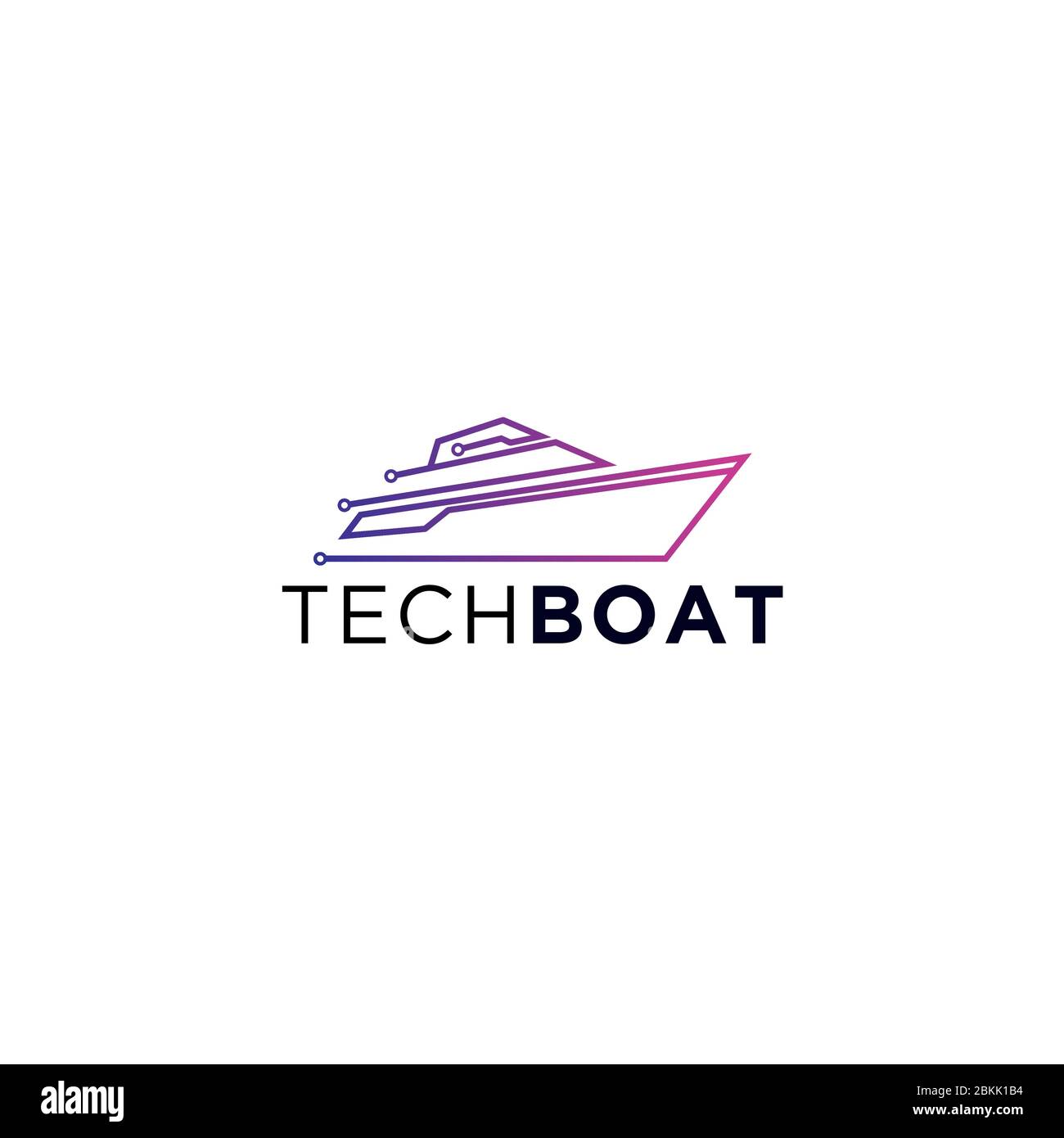 Tech boat Logo, simple line art logo design inspiration Stock Vector