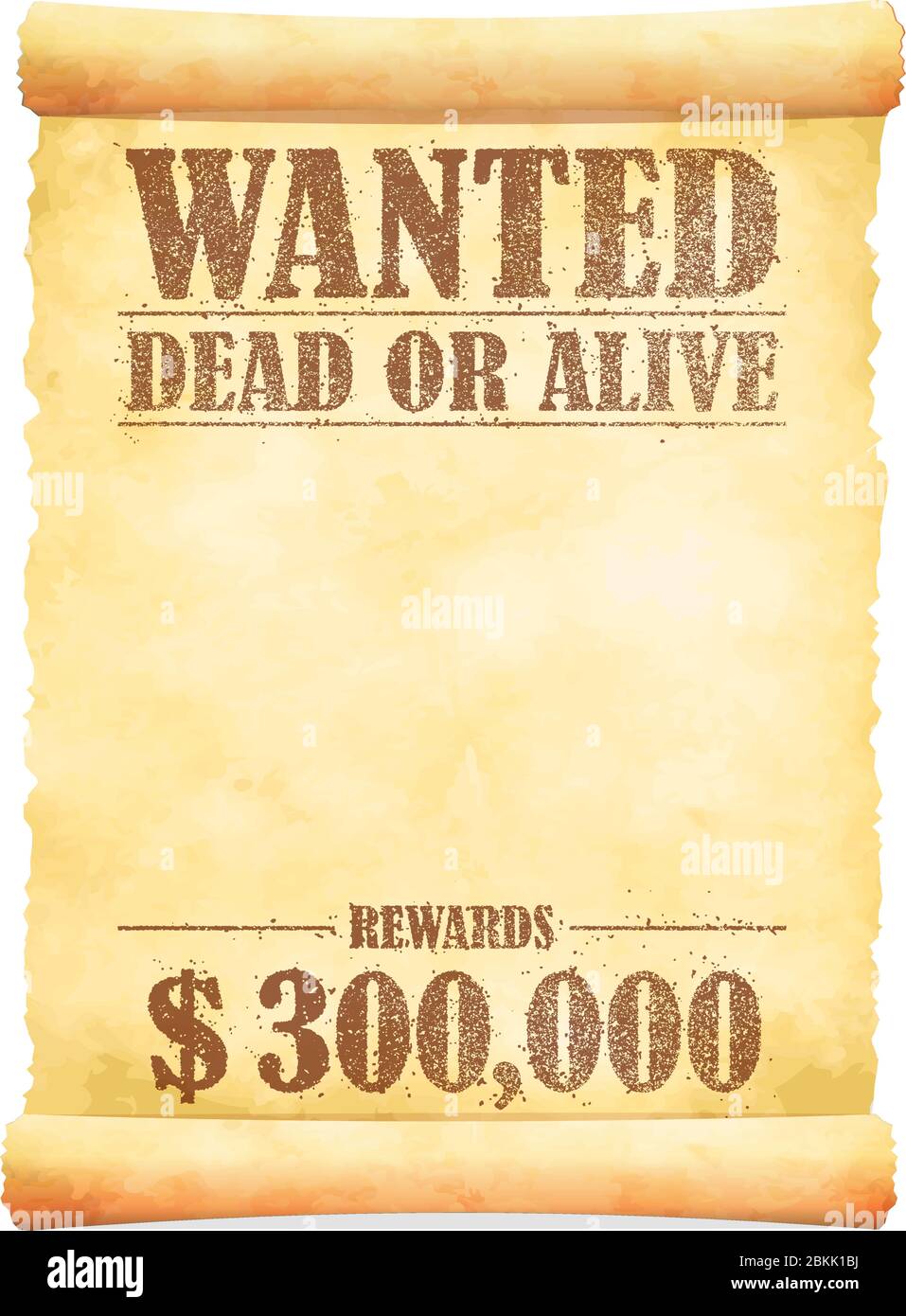 Grunged wanted paper template vector illustration / American Old West. Stock Vector