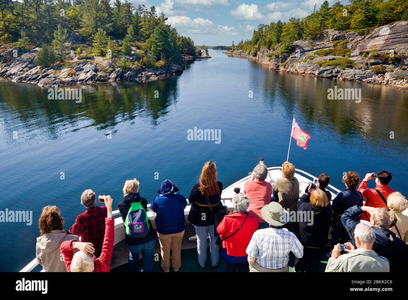 Boat cruise on ten thousand island near parry sound on Georgian Bay in Ontario, Canada, North America Stock Photo