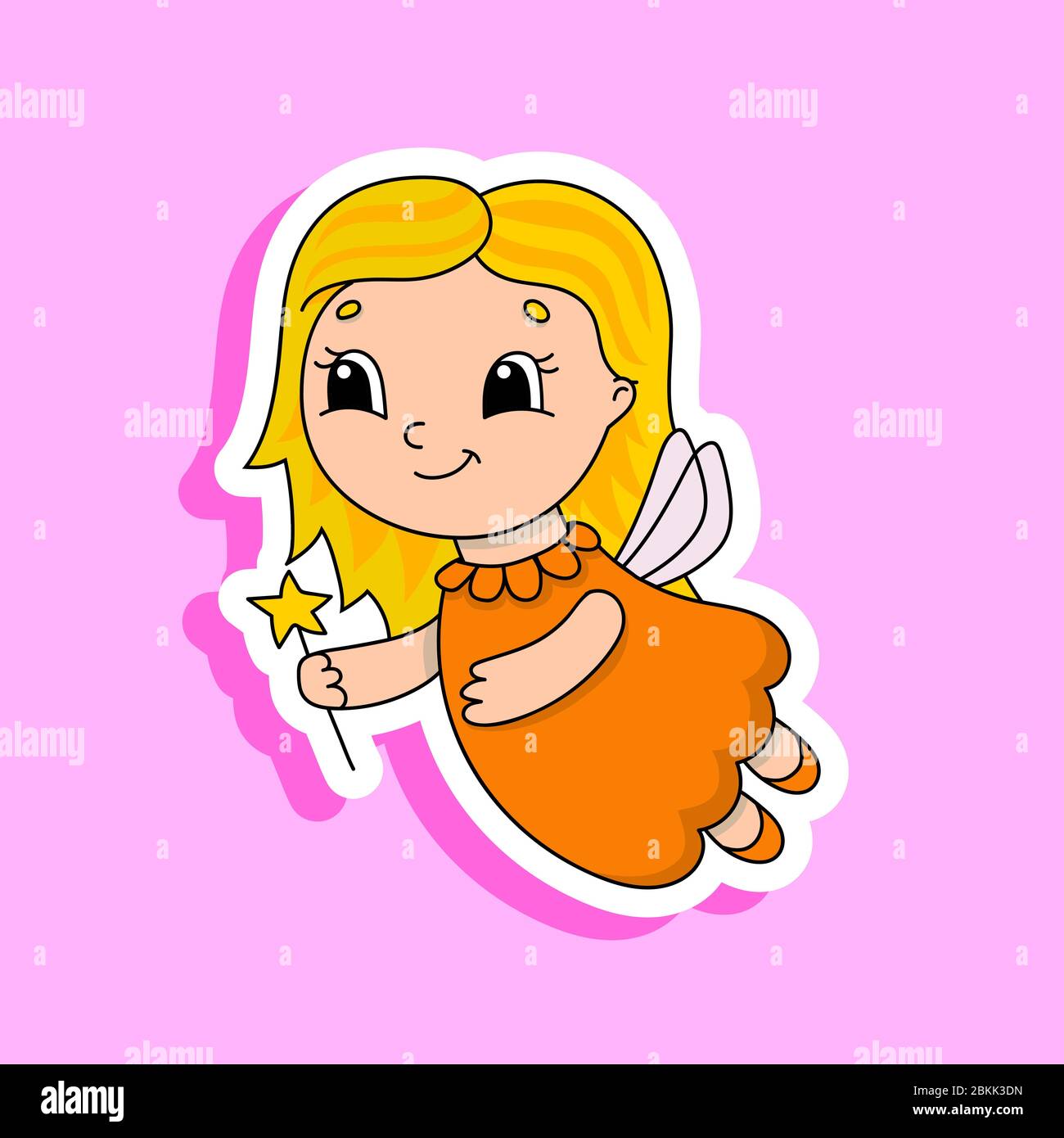Young tooth fairy in a dress with wings and a magic wand. Bright color ...