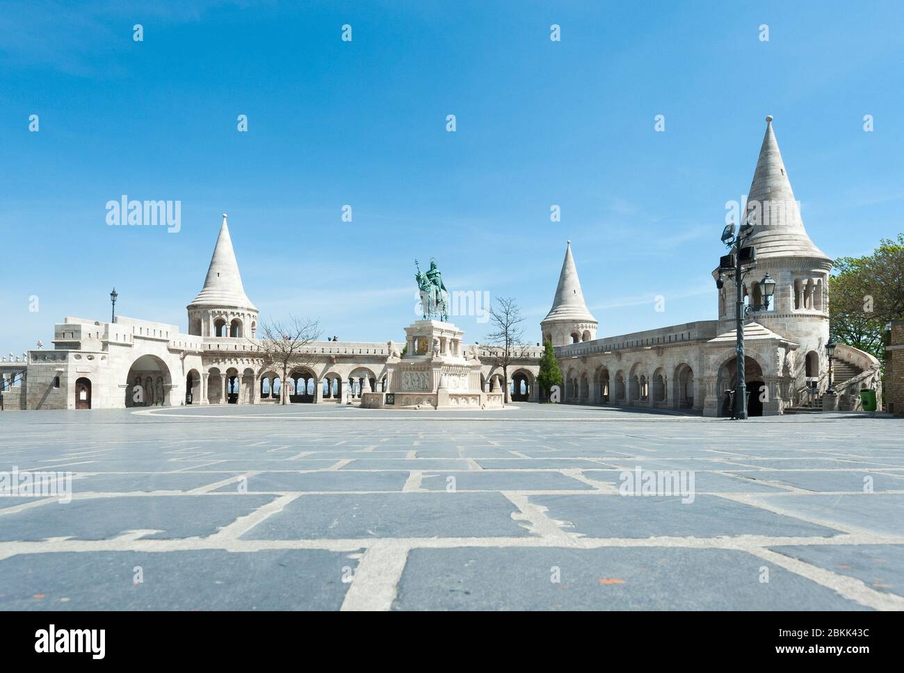 Budapest, Hungary - APRIL 24. 2020: Statue of St. Stephen King at Fisherman's bastion in Budapest Stock Photo