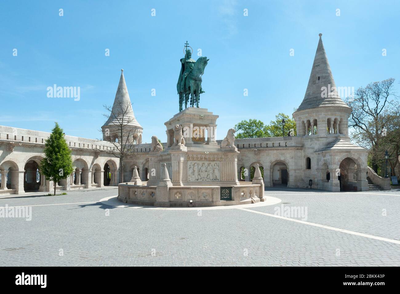 Budapest, Hungary - APRIL 24. 2020: Statue of St. Stephen King at Fisherman's bastion in Budapest Stock Photo