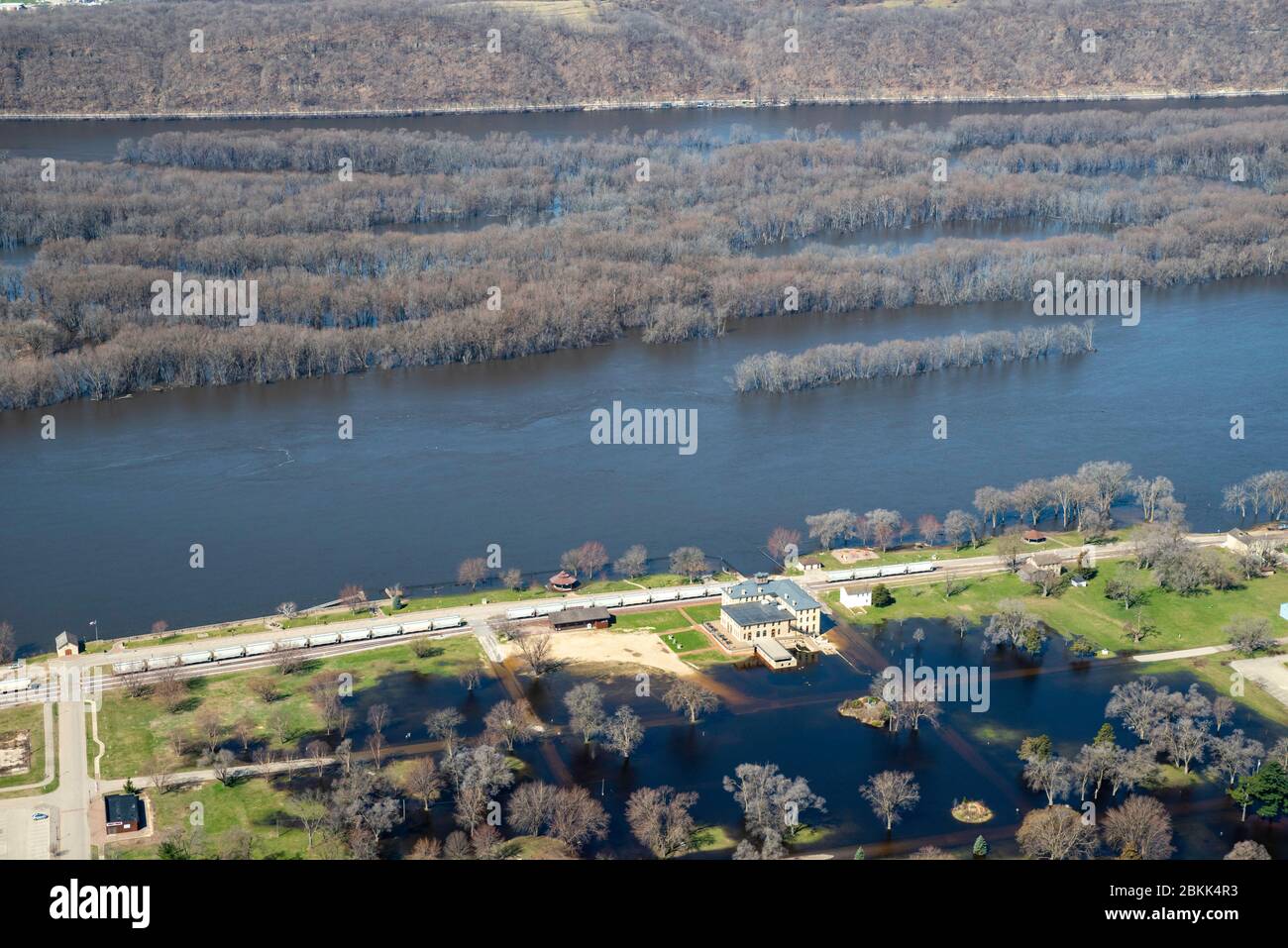 The historic Dousman House on St. Feriole Island and the Mississippi River, Prairie du Chien