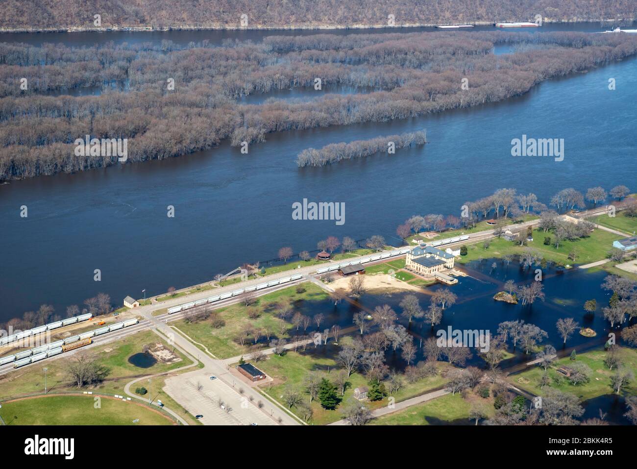 The historic Dousman House on St. Feriole Island and the Mississippi
