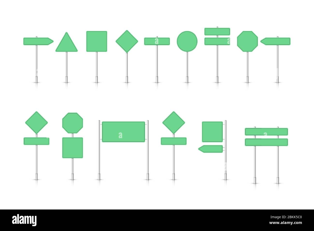 Mockup green traffic sign isolated on white background. Road signpost ...