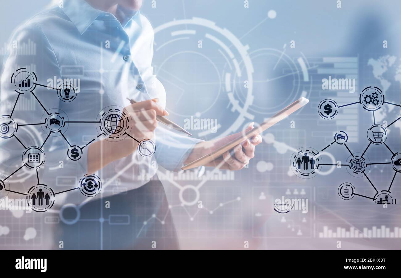 Business intelligence. Financial dashboard with key performance indicators. Stock Photo
