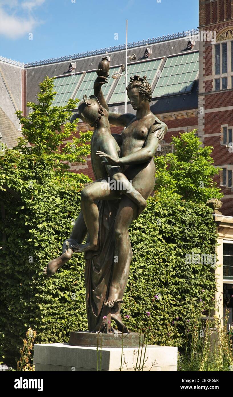 Sculpture of Mercury and Psyche at park of Rijksmuseum - Dutch national museum in Amsterdam. Netherlands Stock Photo