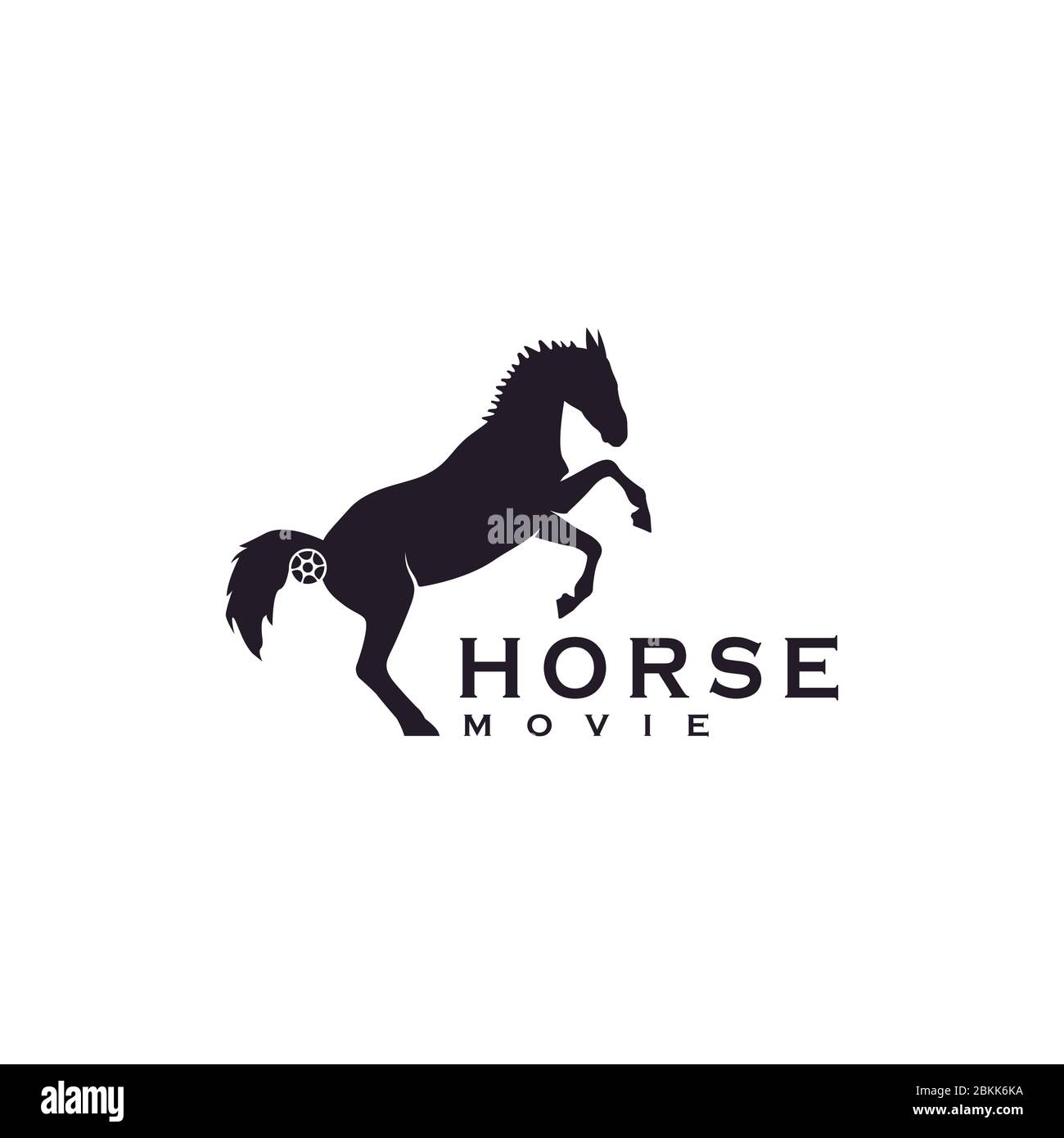Illustration Horse Silhouette, Horse Warrior Medieval logo design with movie film cinema reel Stock Vector