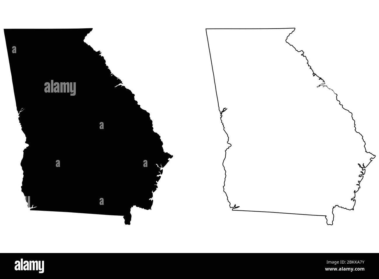 Georgia GA state Maps. Black silhouette and outline isolated on a white