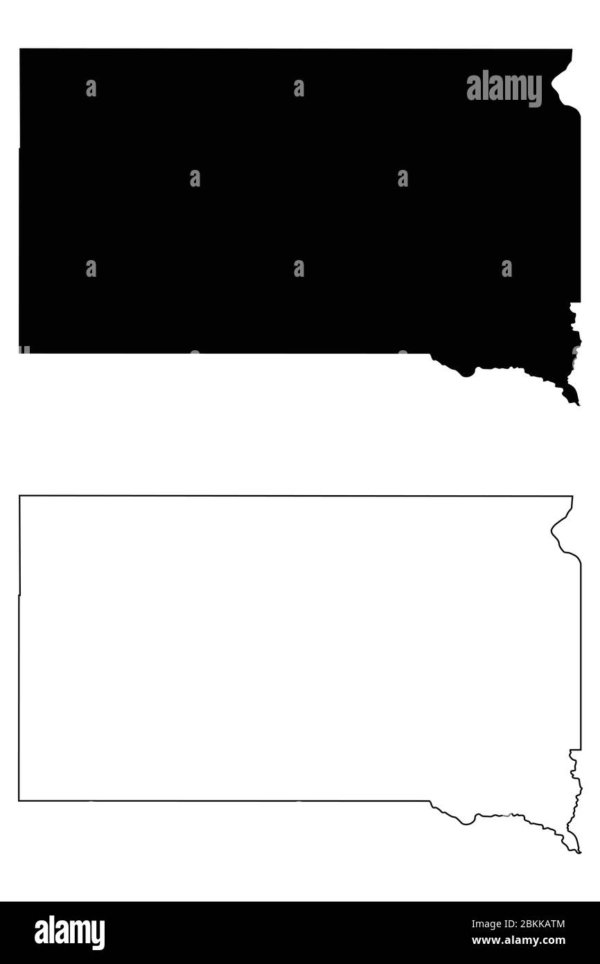 South Dakota SD state Maps. Black silhouette and outline isolated on a