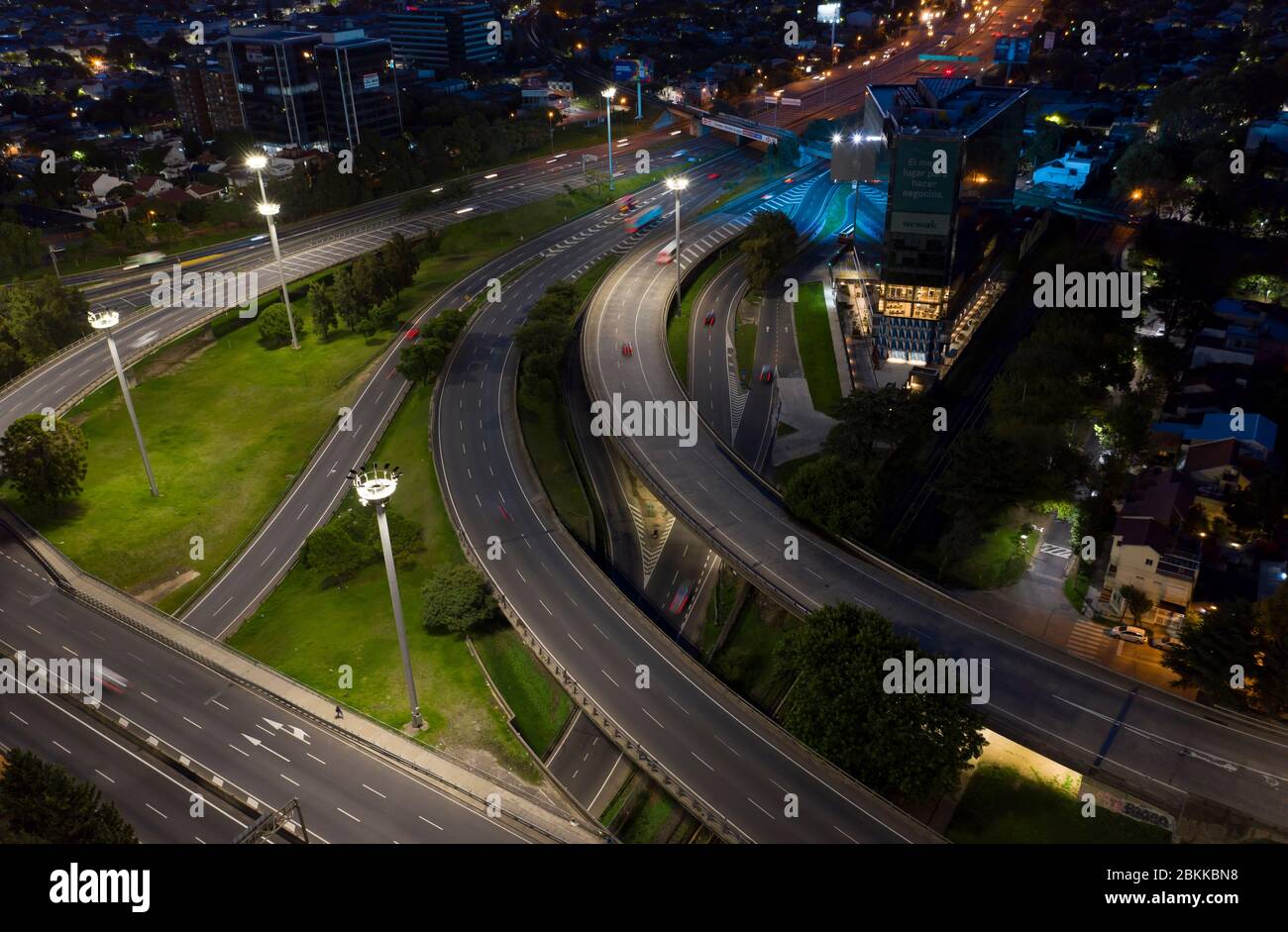 Buenos Aires, Argentina - April 21, 2020: Unidentified cars passing fast over the Pan American highway during Buenos Aires lockdown period in Buenos A Stock Photo