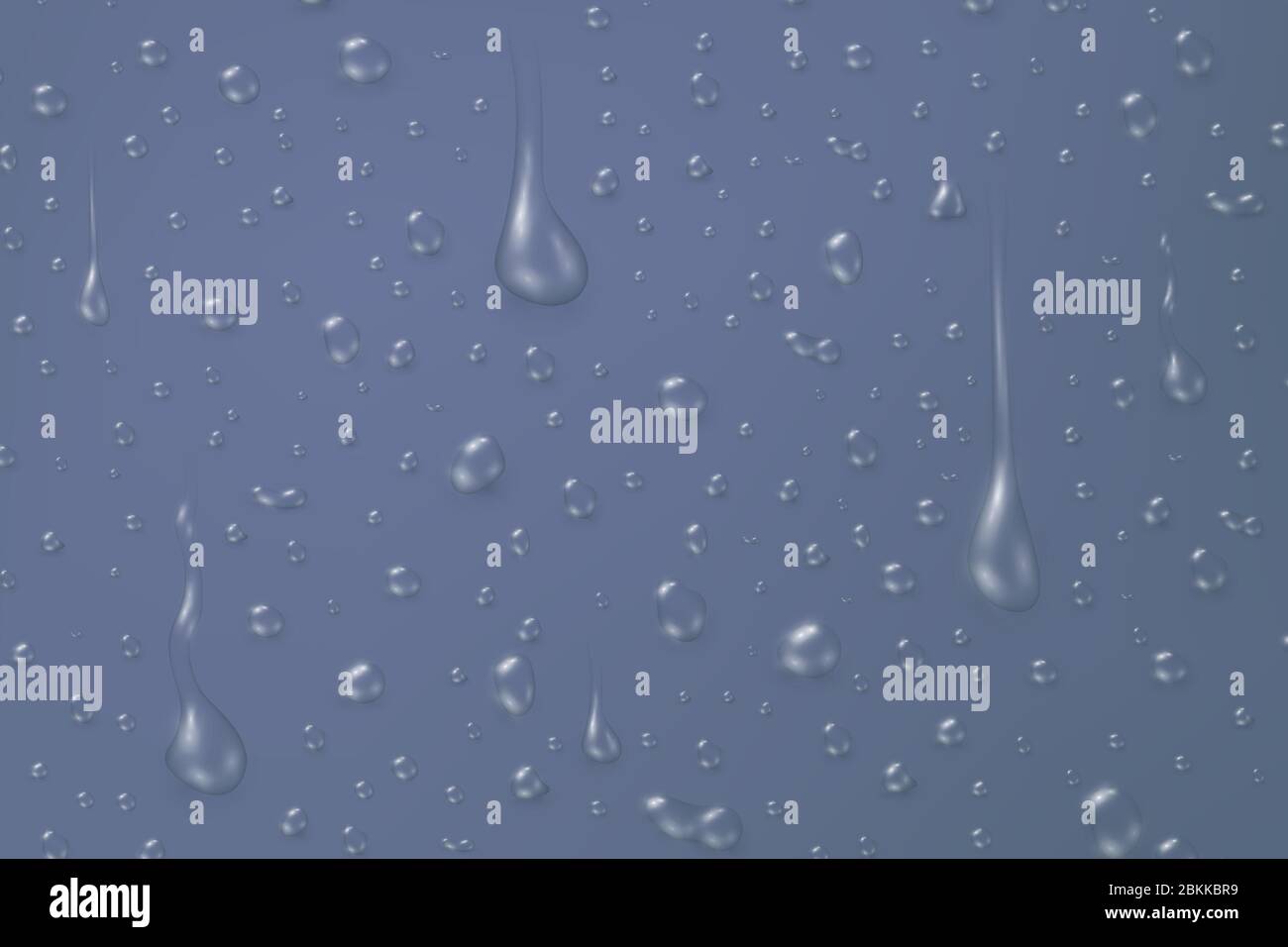 Transparent water drops on the blue surface, vector illustration Stock Vector
