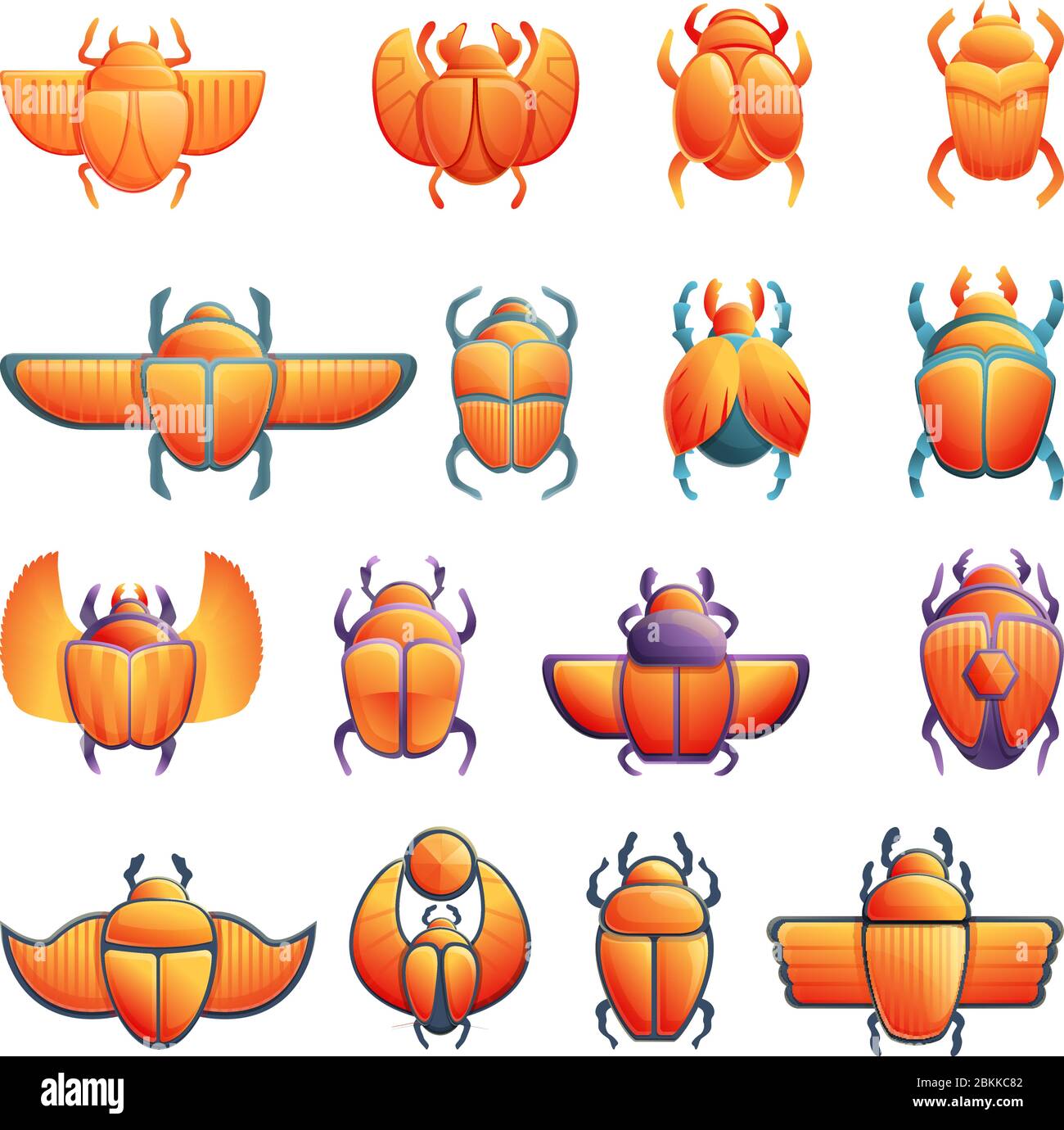 Scarab beetle icons set. Cartoon set of scarab beetle vector icons for web design Stock Vector