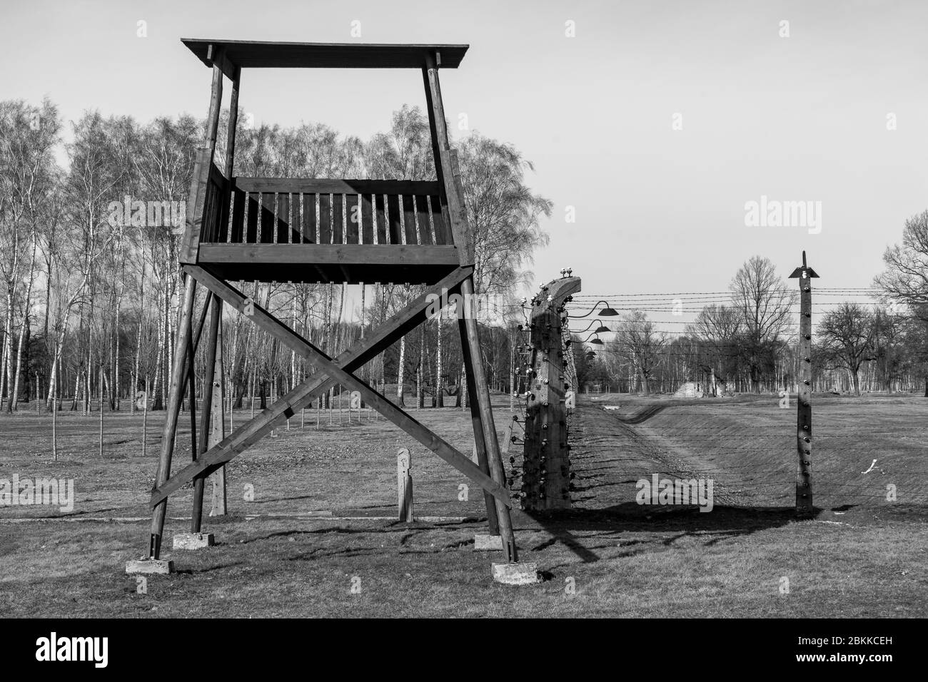 Nazi guard watch tower, Auschwitz II, Poland. Stock Photo