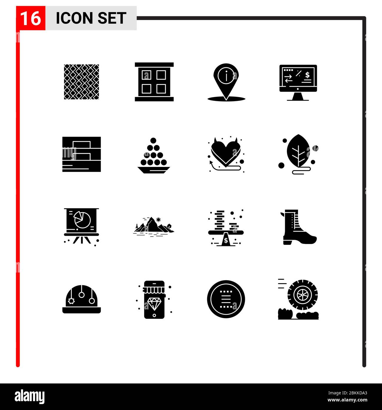 Pictogram Set of 16 Simple Solid Glyphs of computer, finance, window, tax regulation, place Editable Vector Design Elements Stock Vector