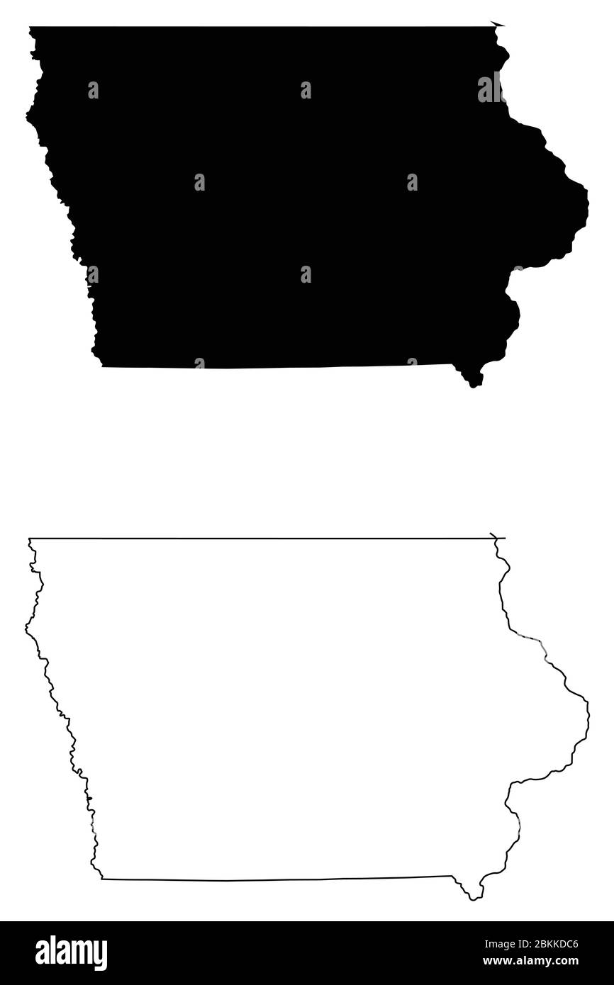 Iowa IA state Maps. Black silhouette and outline isolated on a white