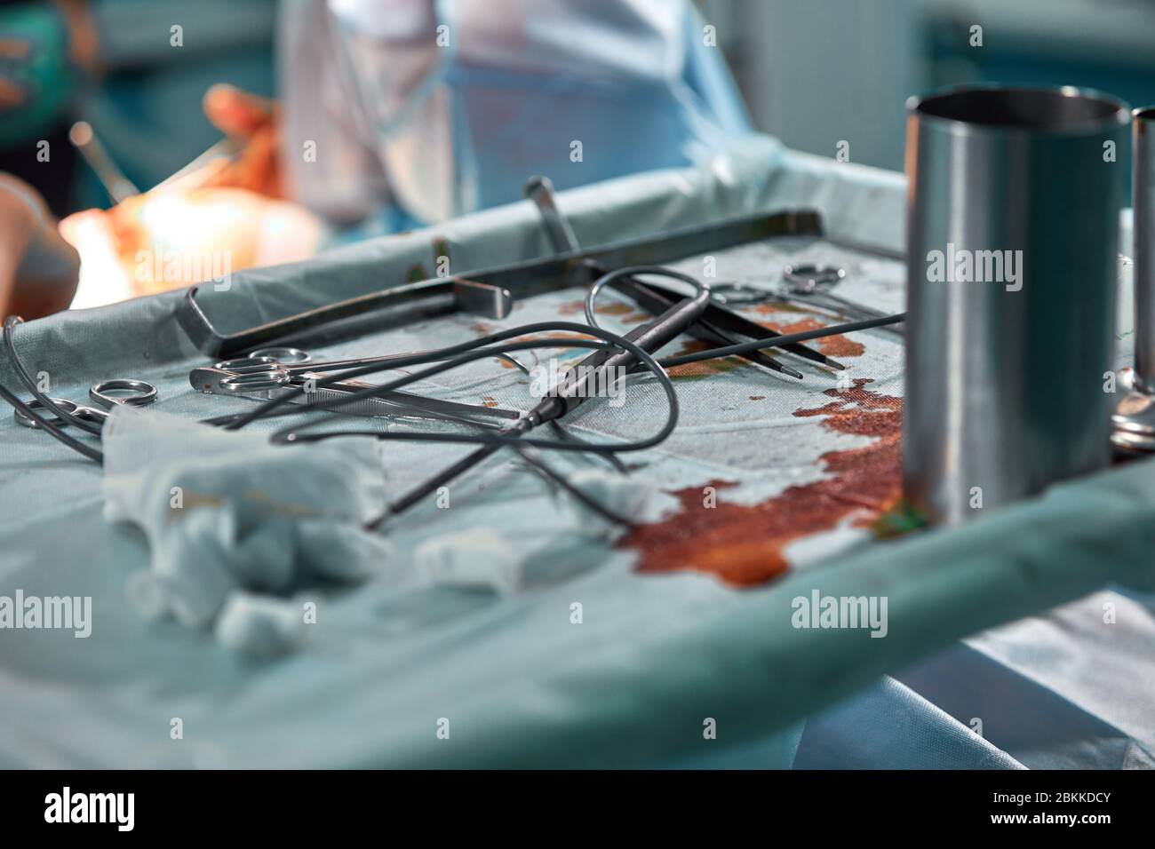 Close up of medical surgical equipment or tools being used for an