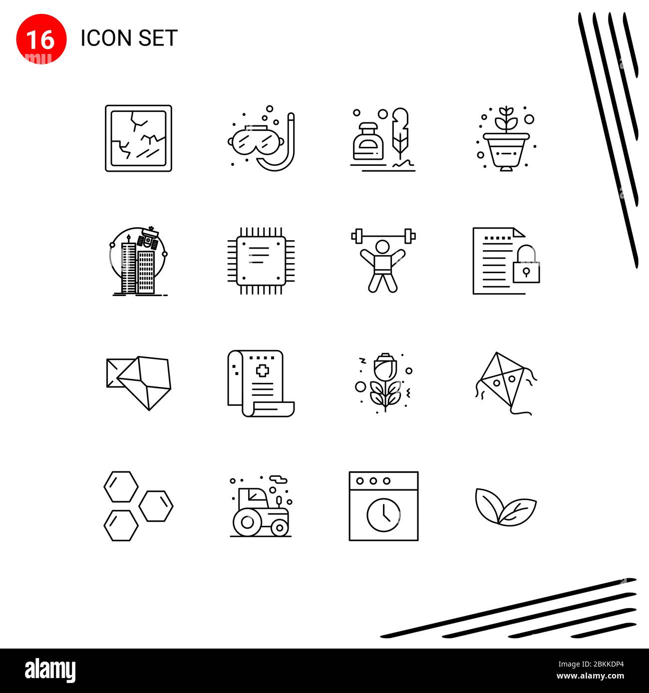 Outline Pack of 16 Universal Symbols of technology, building, erite, plant, grow Editable Vector Design Elements Stock Vector