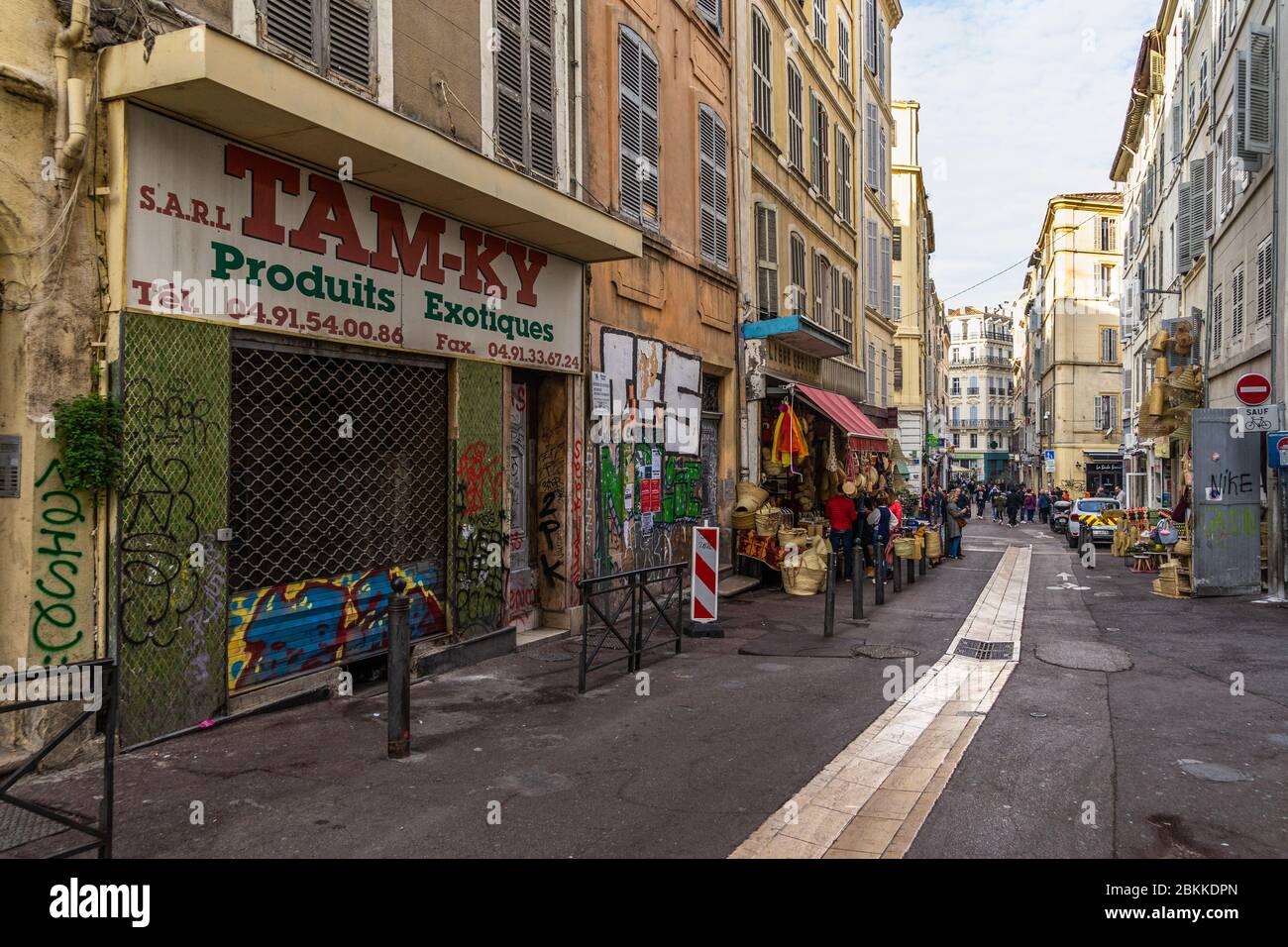 View of Marseille's Noailles neighborhood with African shops and boutique  lined along the street. Marseille, France, January 2020 Stock Photo - Alamy