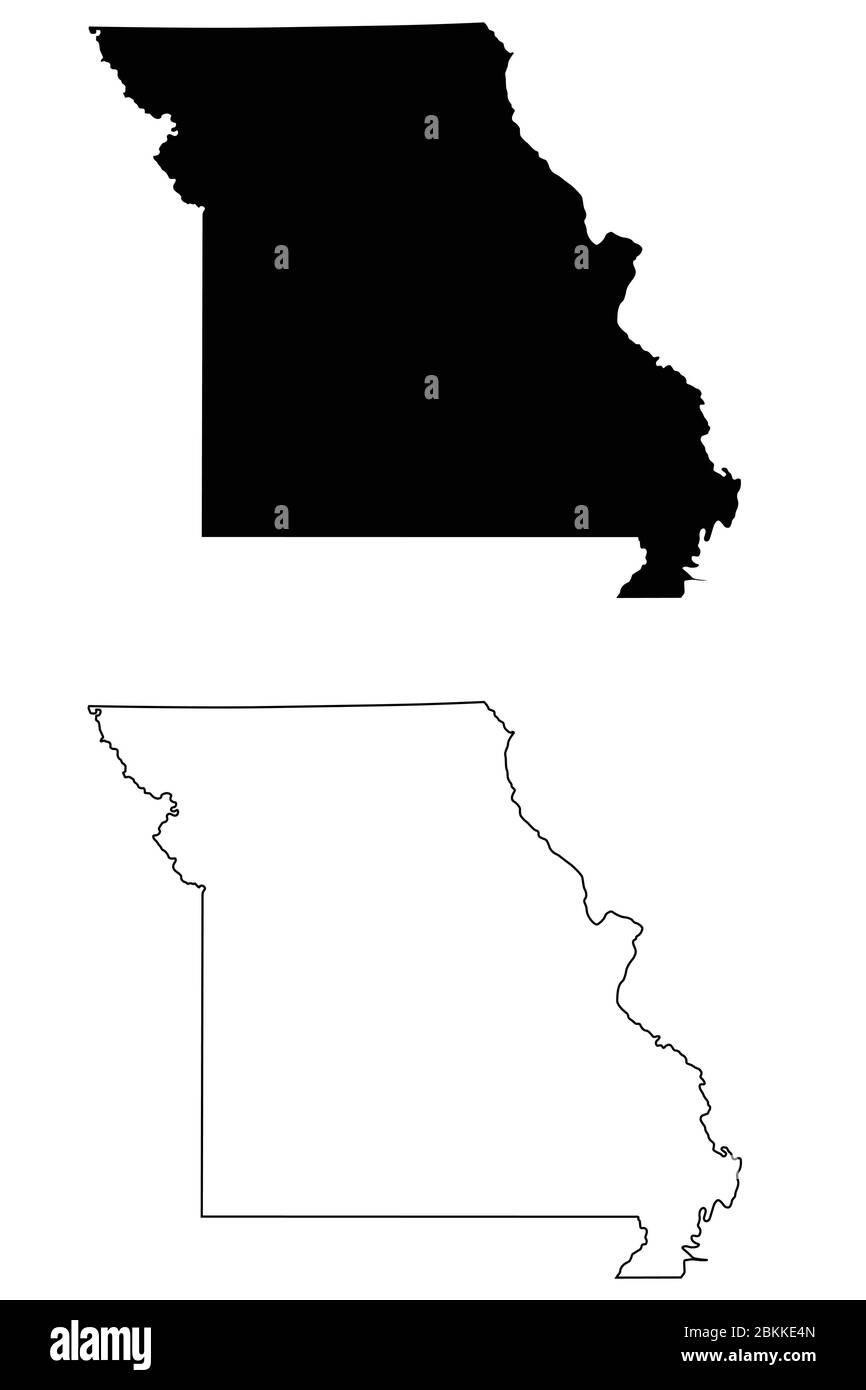 Missouri MO state Maps. Black silhouette and outline isolated on a white background. EPS Vector Stock Vector