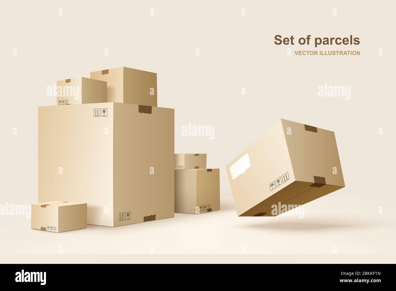Template of packages. Cardboard boxes for packing and transportation of goods. Vector concept illustration. Stock Vector