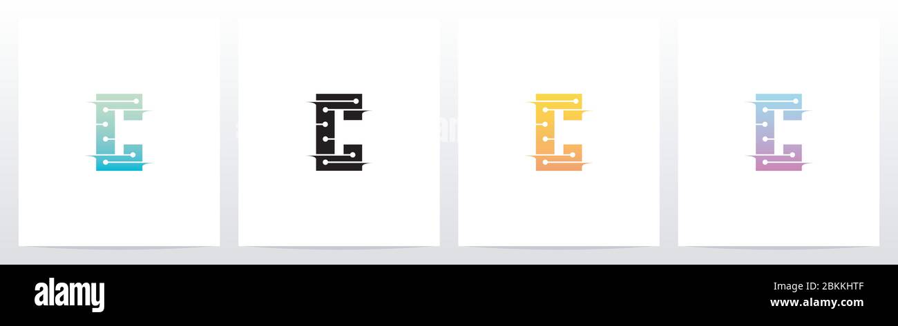 Horizontal Lines With Dots On Letter Logo Design C Stock Vector