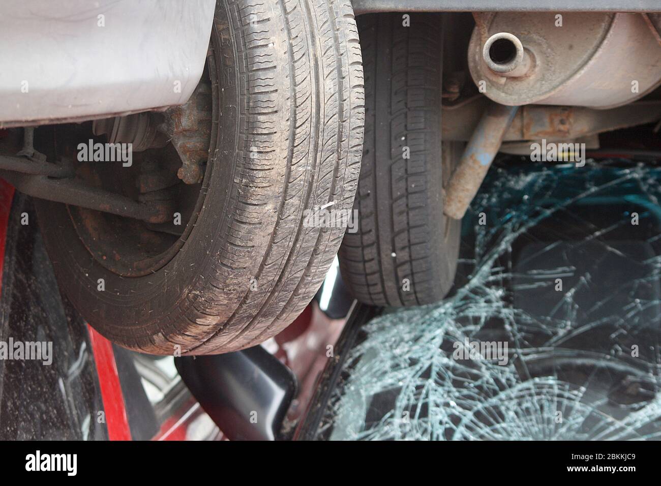 scrap metal, car insurance writeoff, car crash Stock Photo Alamy