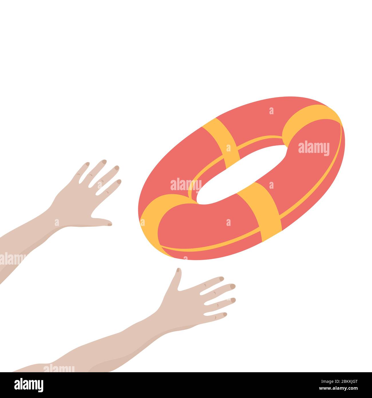 Getting lifebuoy for help, support, and survival. Vector illustration. Stock Vector
