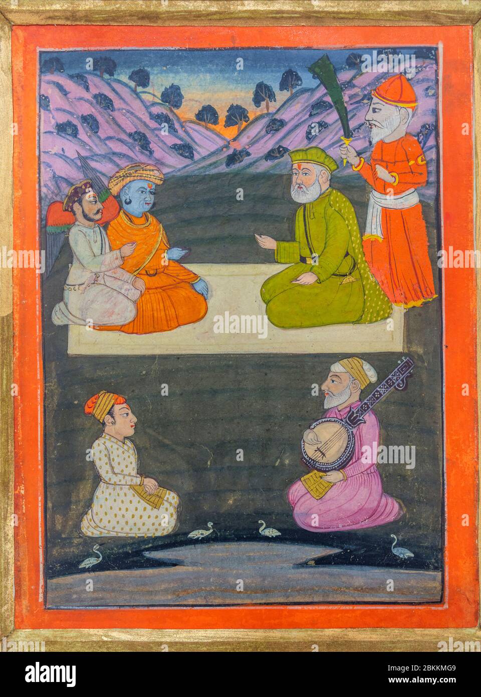 Guru Nanak in discussion with Guru Gorakh Nath, 1830s painting, Museum, Delhi, India Stock Photo