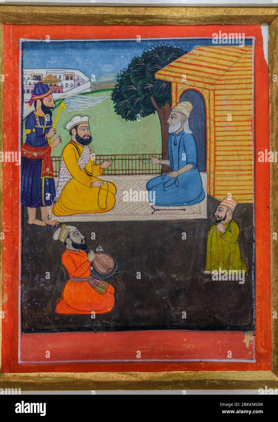 Guru Nanak conversing with Faqir Rehman Shah, 1830s painting, Museum, Delhi, India Stock Photo