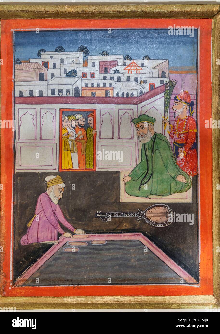 Guru Nanak and the bread cooked by Mardana without fire, 1830s painting, Museum, Delhi, India Stock Photo