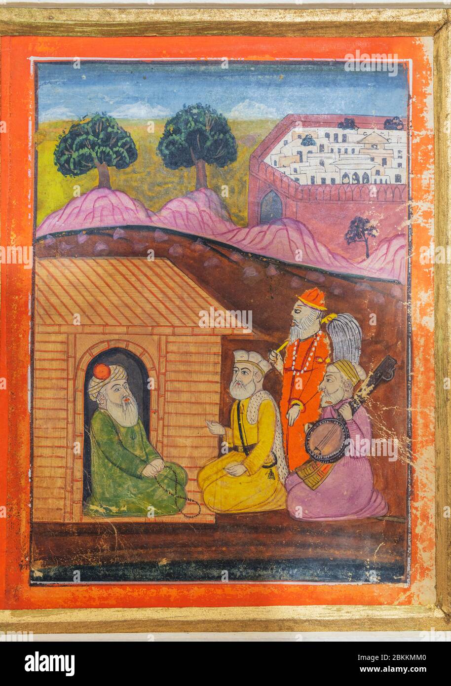 Guru Nanak conversing with Qazi Ruknuddin, 1830s painting, Museum, Delhi, India Stock Photo