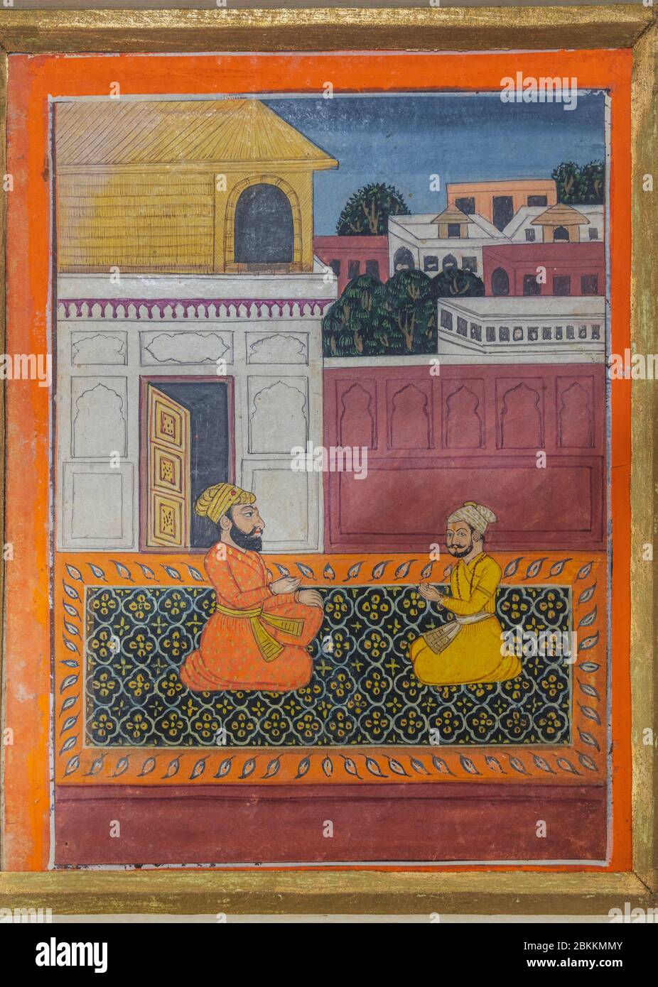 Guru Nanak conversing with Jai Ram, 1830s painting, Museum, Delhi, India Stock Photo