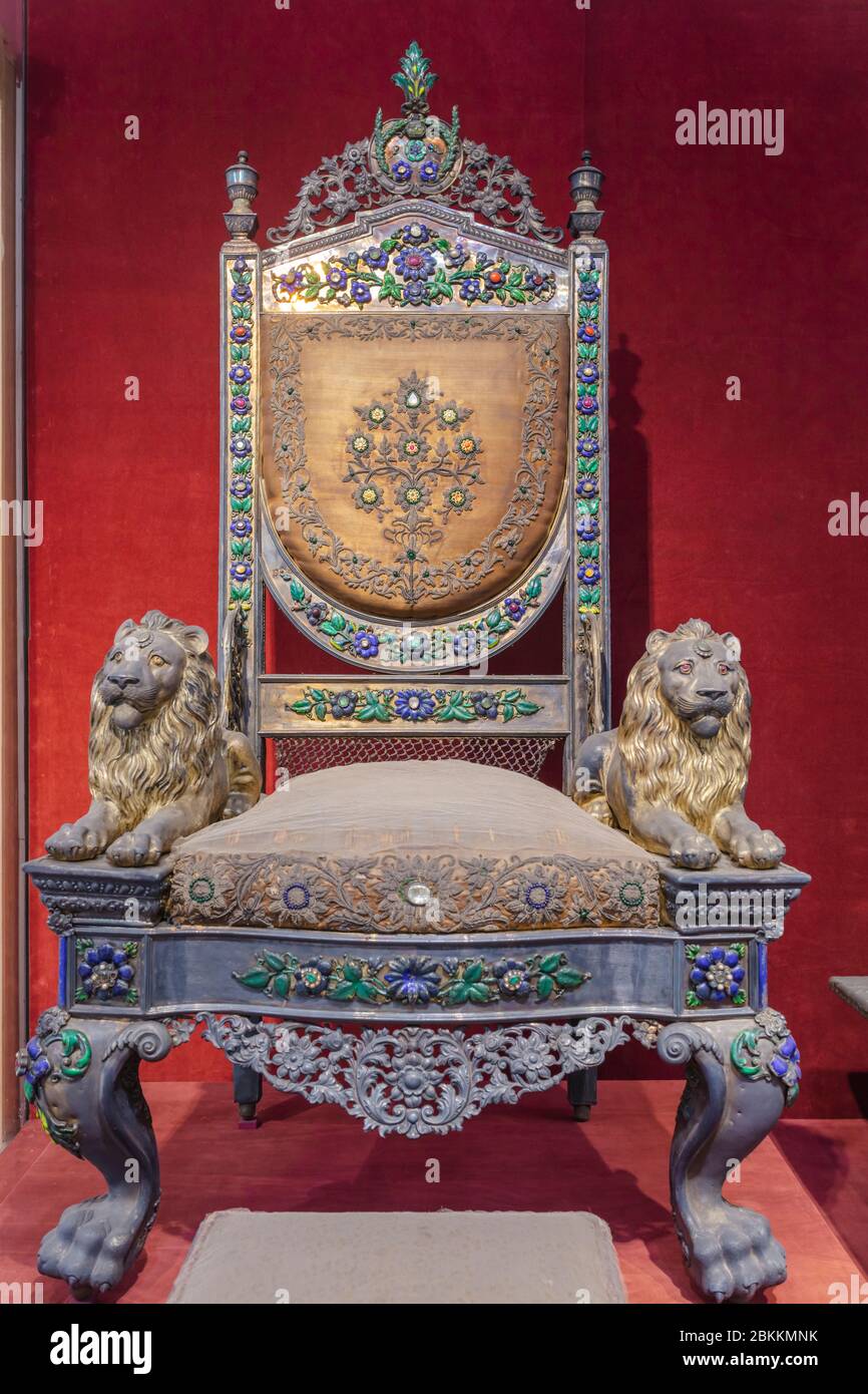 Jewel studded chair of king of Benares, 19th century, Museum, Delhi, India Stock Photo