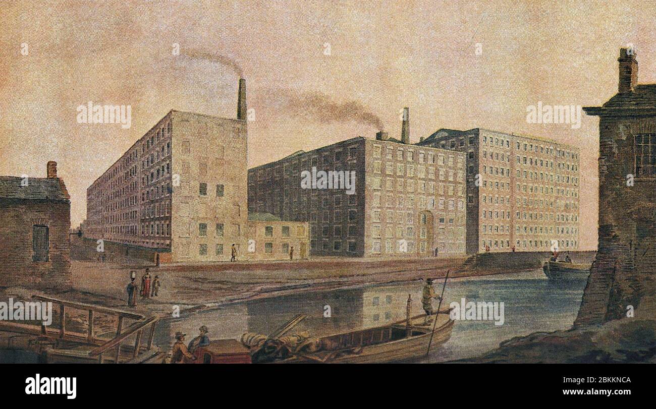 McConnel & Company's mills, about 1820. From an old water-colour drawing of the period. Manchester, UK Stock Photo